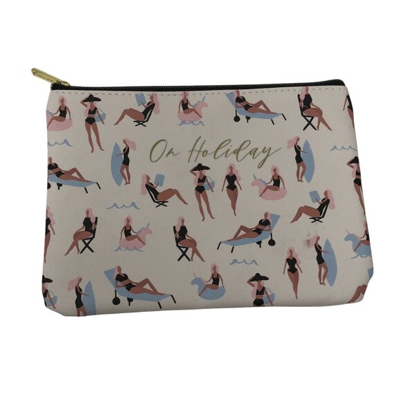 Ruby+Cash "On Holiday" Cosmetic Pouch Gold Zipper Playful Swimsuit Print Vacay - Picture 1 of 5